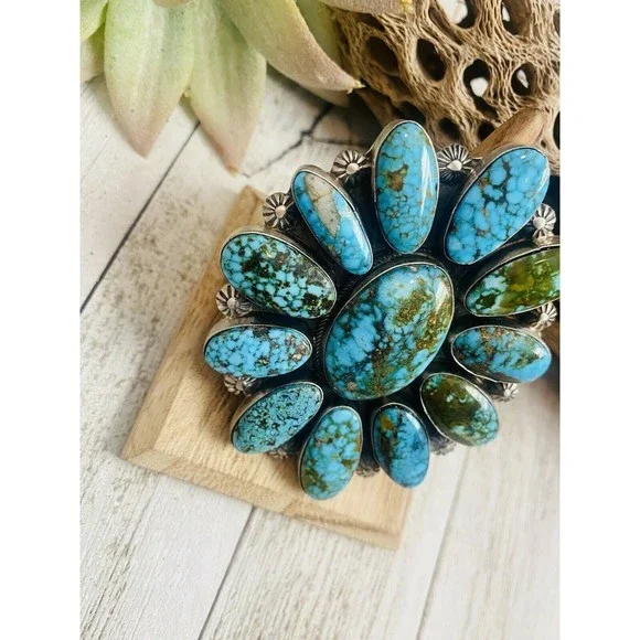 Navajo Kingman Web Turquoise & Sterling Silver Ring Size 9 By Kathleen Chavez